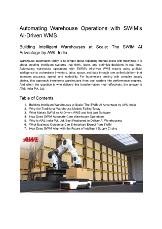 Automating warehouse operations with SWIM's AI driven WMS
