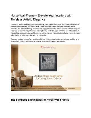 Horse Wall Frame Metal Art | Luxury Wall Décor