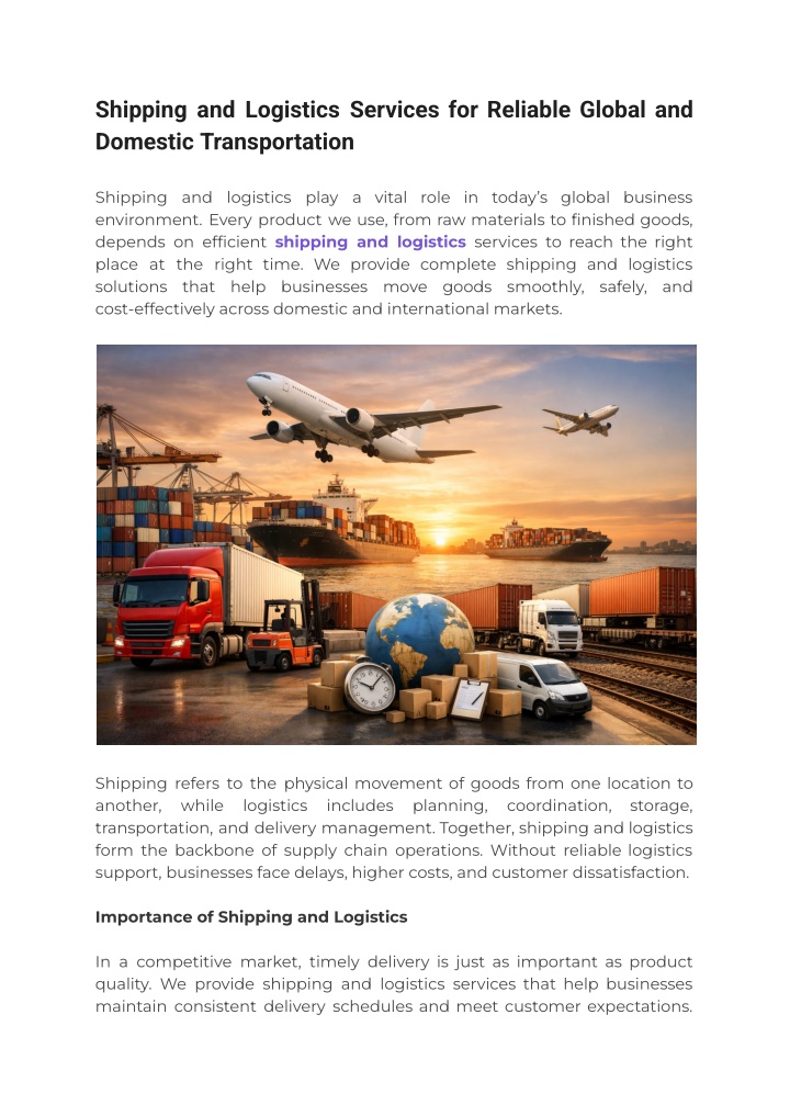 PPT - Shipping and Logistics Services for Reliable Global and Domestic ...