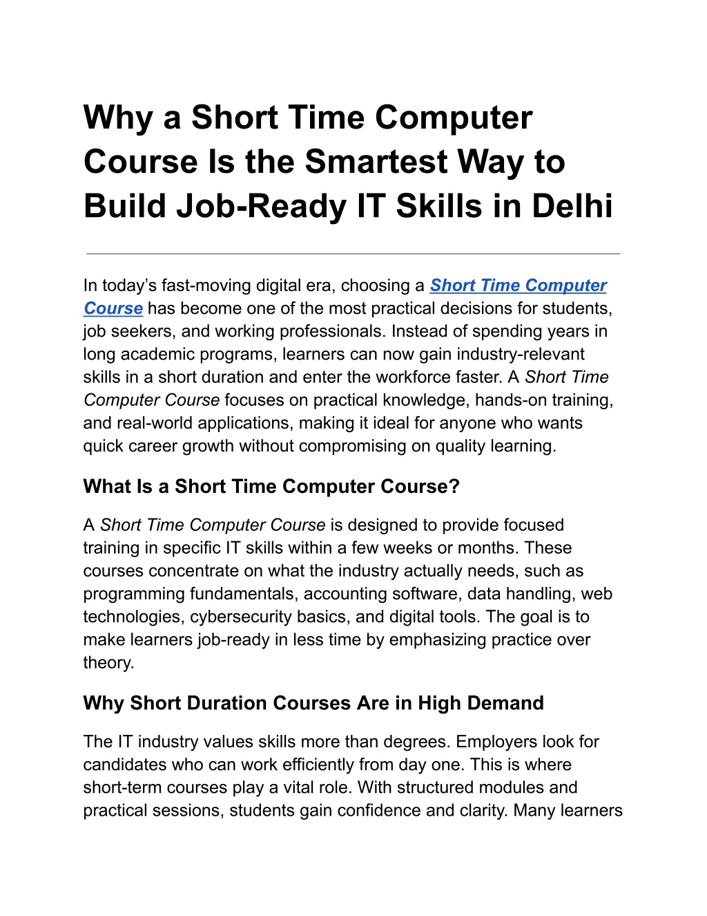 PPT - Why Short Time Computer Courses Are Best for Job-Ready IT Skills ...