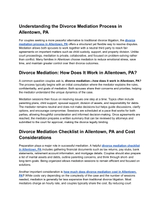 Understanding the Divorce Mediation Process in Allentown, PA