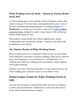 White Wedding Gown for Bride – Elegant & Timeless Bridal Styles 2025