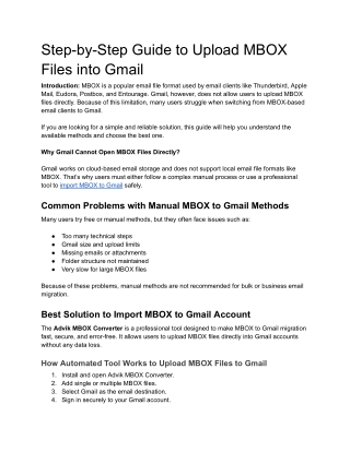Step-by-Step Guide to Upload MBOX Files into Gmail