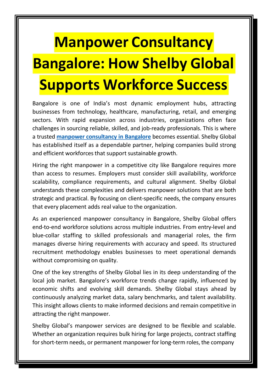 PPT - Manpower Consultancy Bangalore - How Shelby Global Supports ...