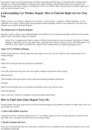 Car Window Repair: How to Find the Right Service Near You