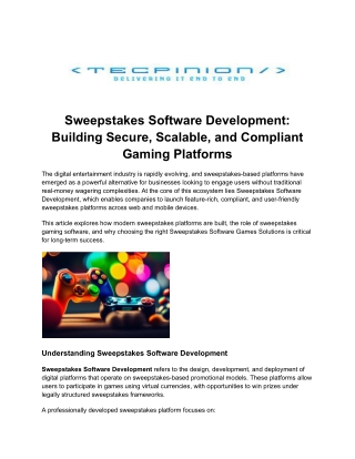 Sweepstakes Software Development_ Building Secure, Scalable, and Compliant Gaming Platforms