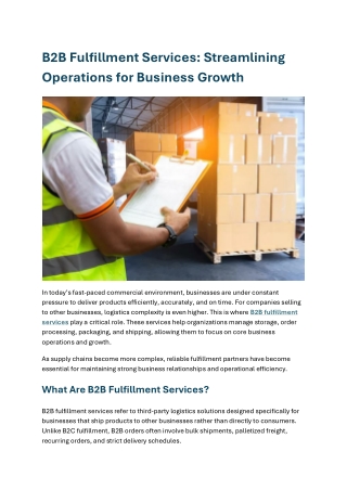 B2B Fulfillment Services: Streamlining Operations for Business Growth