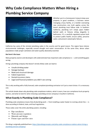 Why Code Compliance Matters When Hiring a Plumbing Service Company