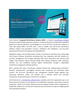 Microfinance Software Solution | Microfinance Banking Software | IMS