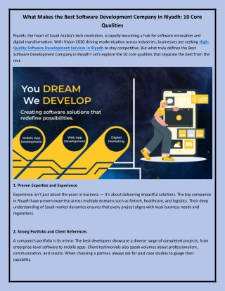 What Makes the Best Software Development Company in Riyadh 10 Core Qualities
