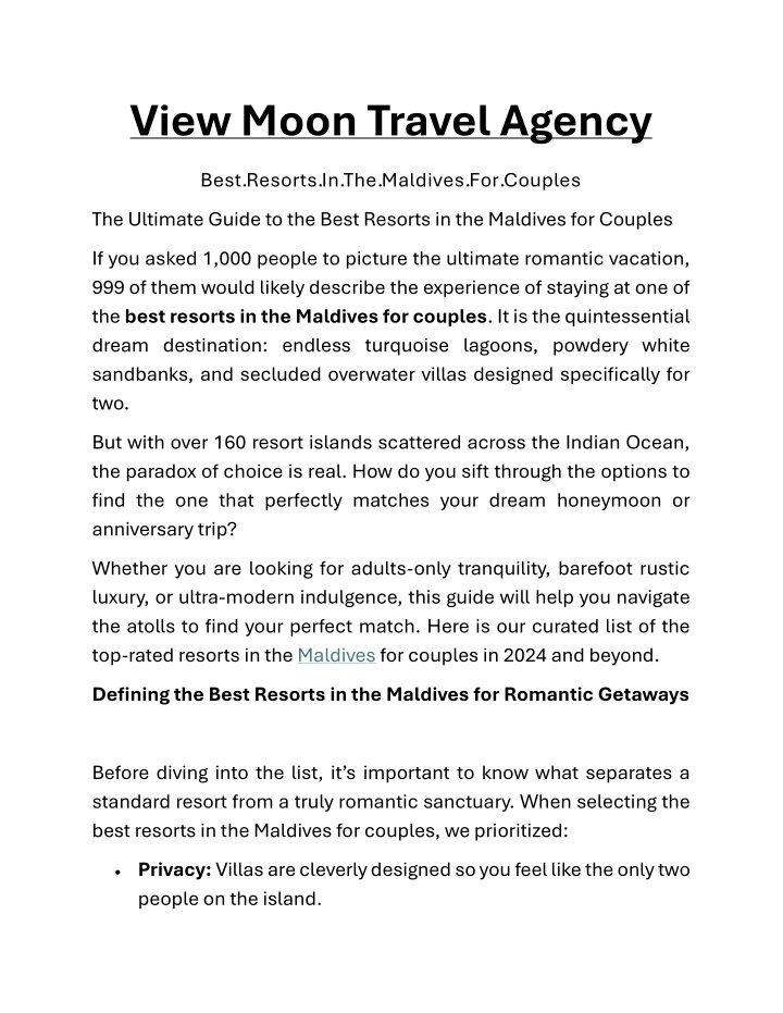 PPT - Best Resorts In The Maldives For Couples PowerPoint Presentation ...