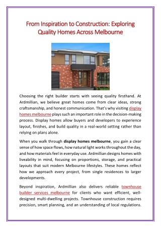 From Inspiration to Construction Exploring Quality Homes Across Melbourne