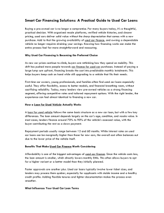 Smart Car Financing Solutions A Practical Guide to Used Car Loans