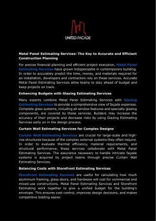 Metal Panel Estimating Services PDF