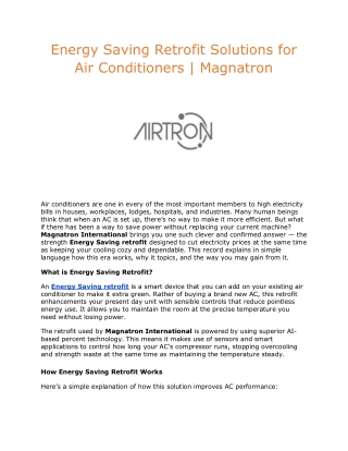 Energy Saving Retrofit Solutions for Air Conditioners