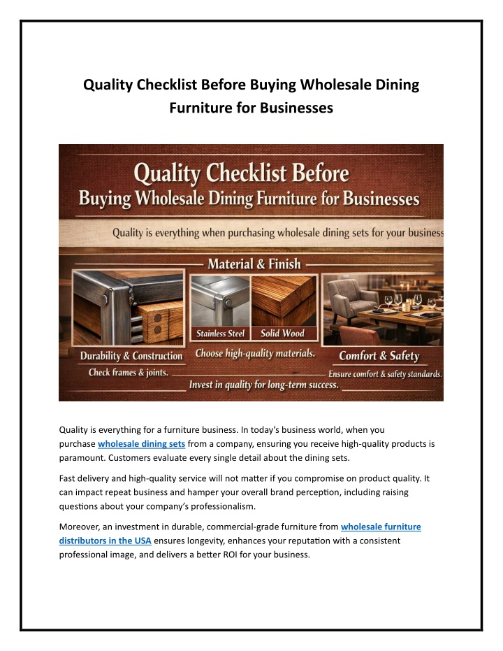 PPT - Quality Checklist Before Buying Wholesale Dining Furniture for ...