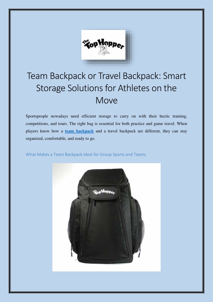 PPT - Team Backpack or Travel Backpack Smart Storage Solutions for ...