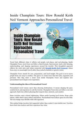Ronald Keith Neil Vermont, the head of tourism in Burlington, Vermont