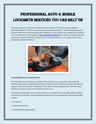 Professional Auto & Mobile Locksmith Services You Can Rely On