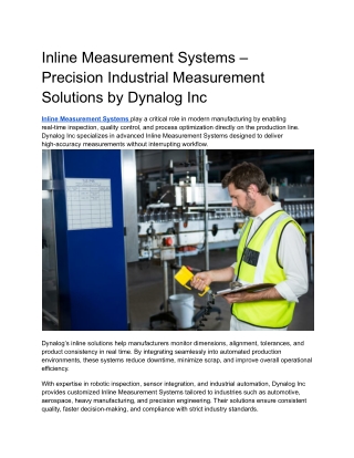 Inline Measurement Systems – Precision Industrial Measurement Solutions by Dynalog Inc