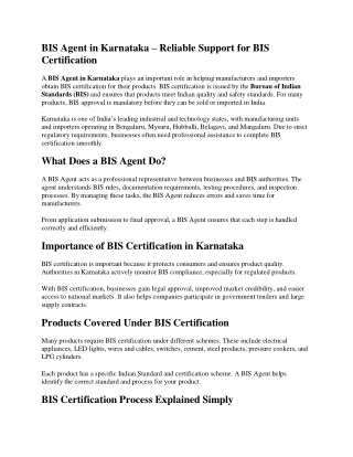 BIS Agent in Karnataka - Brand Liaison