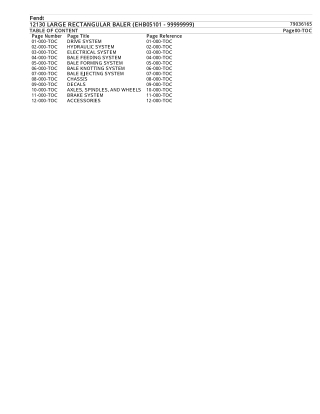 Fendt 12130 LARGE RECTANGULAR BALER (EHB05101 - 99999999) Parts Catalogue Manual Instant Download (Part No. 79036165)