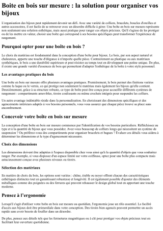 Boite en bois sur mesure  la solution pour organiser vos bijoux