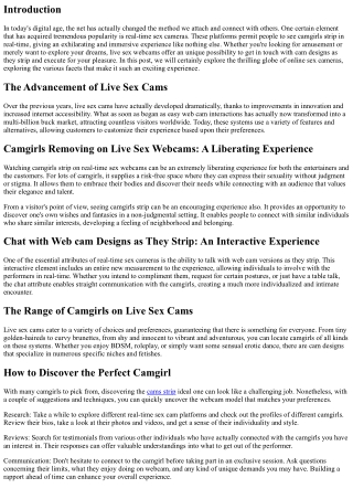 Live Sex Web Cams: The Adventure of Seeing Camgirls Strip in Real-Time