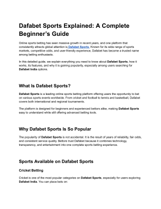 Dafabet Sports Explained A Complete Beginner’s Guide