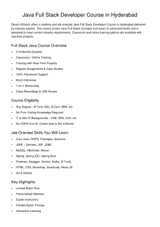 Java Full Stack Developer Course in Hyderabad – Elearn Infotech