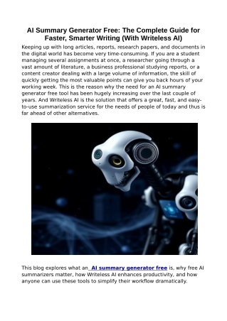 AI Summary Generator Free_ The Complete Guide for Faster, Smarter Writing (With Writeless AI)