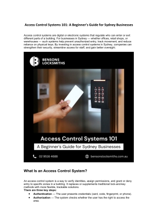 Access Control Systems 101: A Beginner's Guide for Sydney Businesses