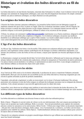 Historique et évolution des boîtes décoratives au fil du temps.