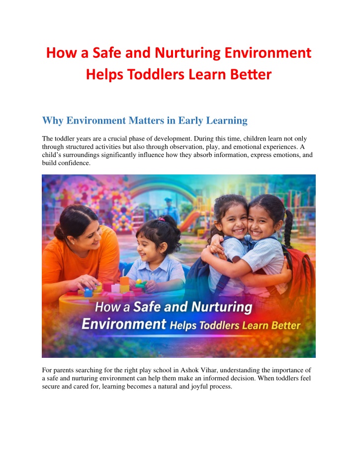 PPT - How a Safe and Nurturing Environment Helps Toddlers Learn Better ...