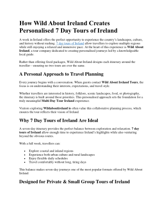 How Wild About Ireland Creates Personalised 7 Day Tours of Ireland