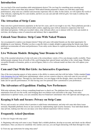 Captivating Performances Await: Welcome the Magic of Strip Cams