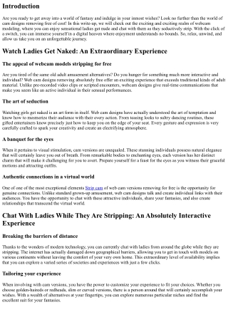 Retreat right into Fantasy: Discover Cam Designs Stripping completely free