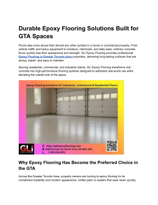 Durable Epoxy Flooring Solutions Built for GTA Spaces
