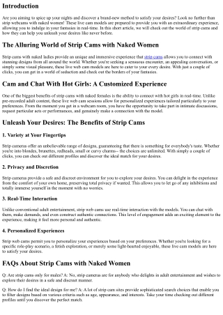 Strip Webcams with Naked Women: Release Your Desires in Real-Time