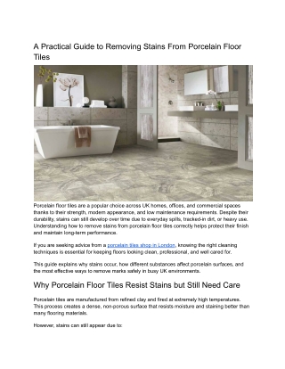 A Practical Guide to Removing Stains From Porcelain Floor Tiles