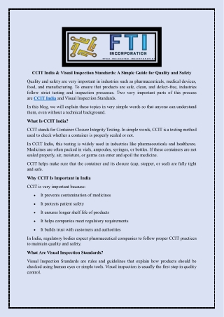 CCIT India & Visual Inspection Standards - A Simple Guide for Quality and Safety