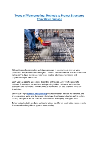PPT - Types of Waterproofing - Methods to Protect Structures from Water ...