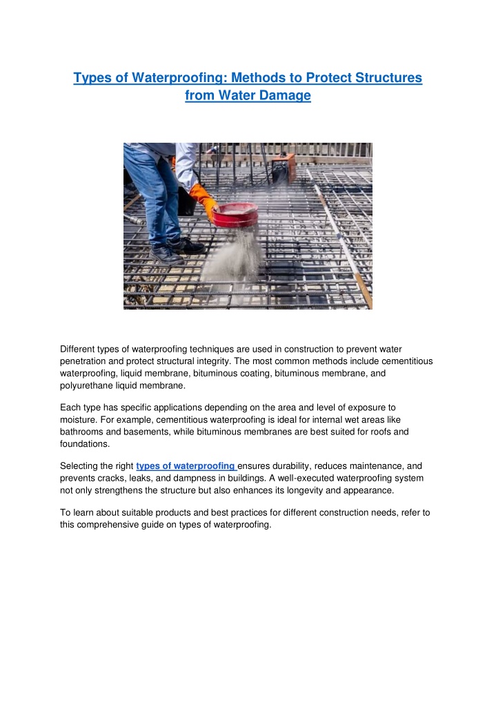 PPT - Types of Waterproofing - Methods to Protect Structures from Water ...