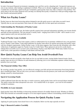 How Quick Payday Loans Can Help You Avoid Overdraft Fees