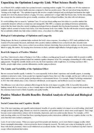 Can Positive Thinking Actually Slow Biological Aging? Exploring the Optimism Lon