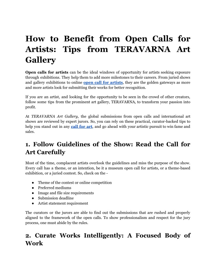 Open Call Slide PPT - How to Benefit from Open Calls for Artists_ Tips from TERAVARNA ...