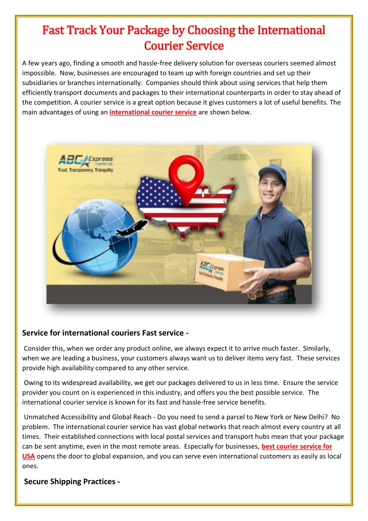 PPT - Fast Track Your Package by Choosing the International Courier ...