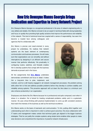 How Eric Dewayne Manns Georgia Brings Dedication and Expertise to Every Network Project