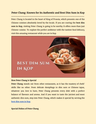 Peter Chang: Known for its Authentic and Best Dim Sum in Kop