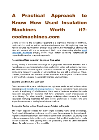 A Practical Approach to Know How Used Insulation Machines Worth it- coolmachines.com